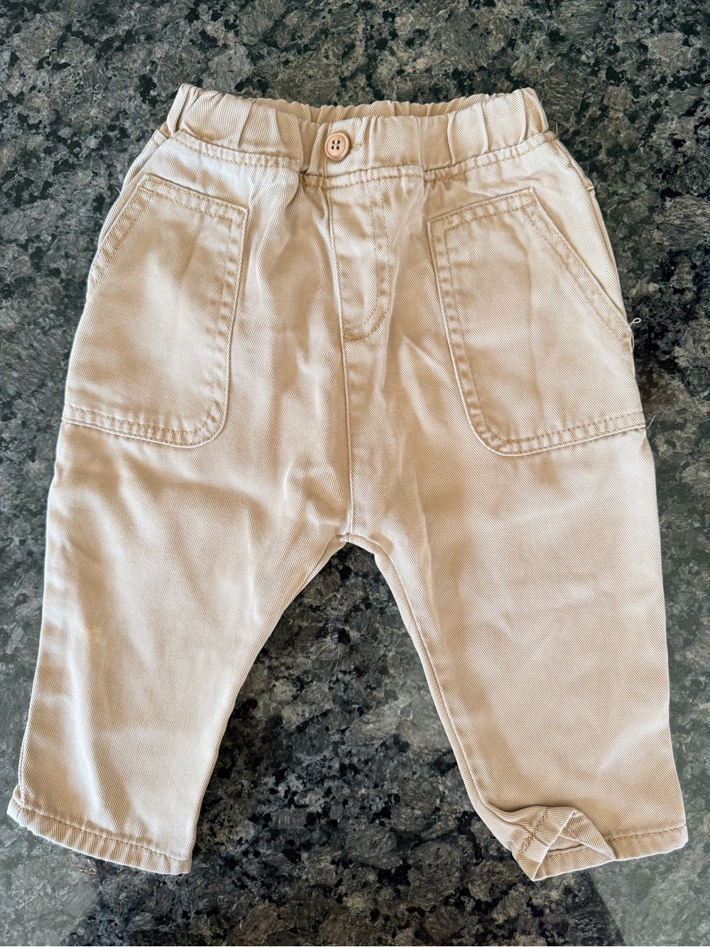 3/$25 Zara Baby Oversized Lyocell Pull On Pants Size 12-18M Beige Relaxed Fit